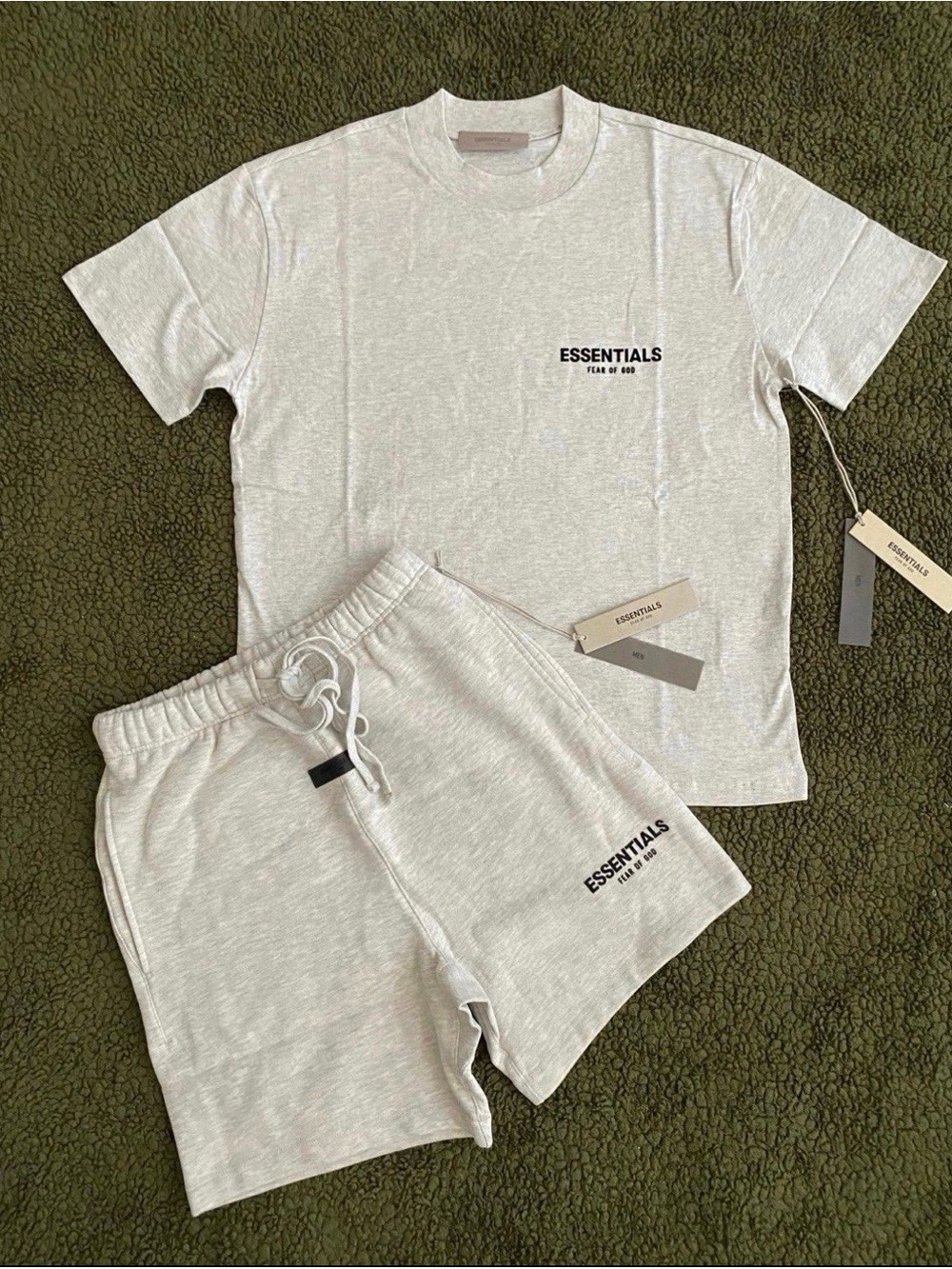 Men’s Fear of God Essentials Bundle, Shorts & T-Shirt, Light Oatmeal, XS, NWT
